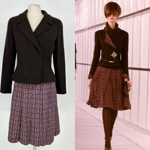 Vintage Y2K Runway CHANEL  FR 44 Blazer Skirt Set Chocolate Brown Cashmere Silk